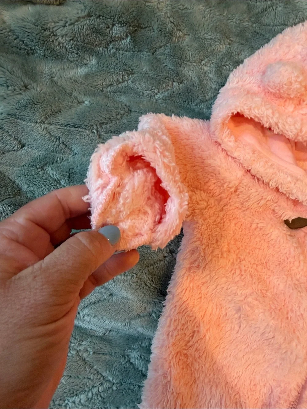 Carter's Soft Pink Plush Hooded Baby Footed One-Piece